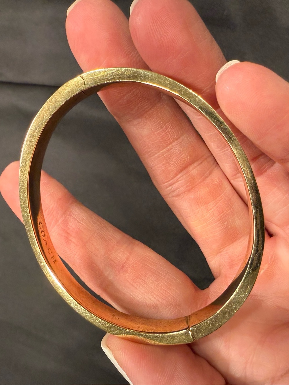 Coach Orange Enamel Signature C Hinged Bangle Bracelet Gold Tone - Picture 3 of 16